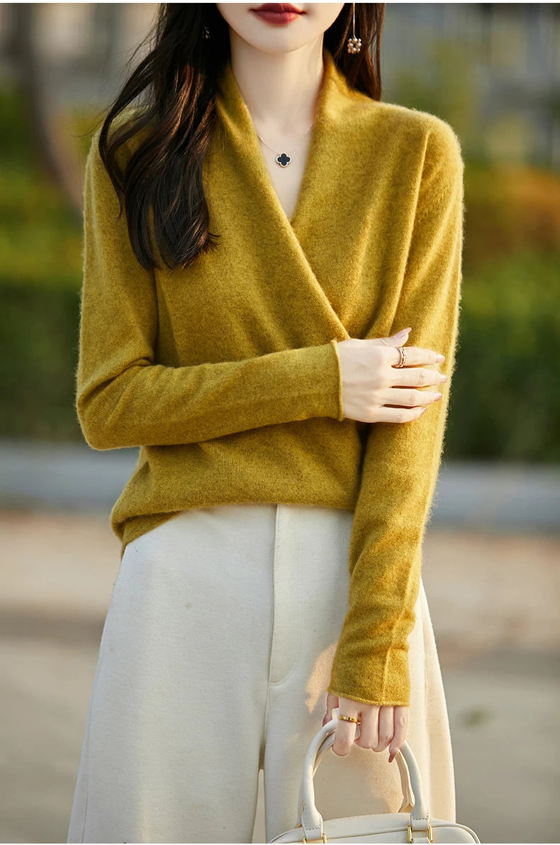 Women's Knitted Cashmere Sweater 100% Merino Wool Thickened Top Loose Long Sleeve Clothing Warm For Autumn And Winter YYY2442