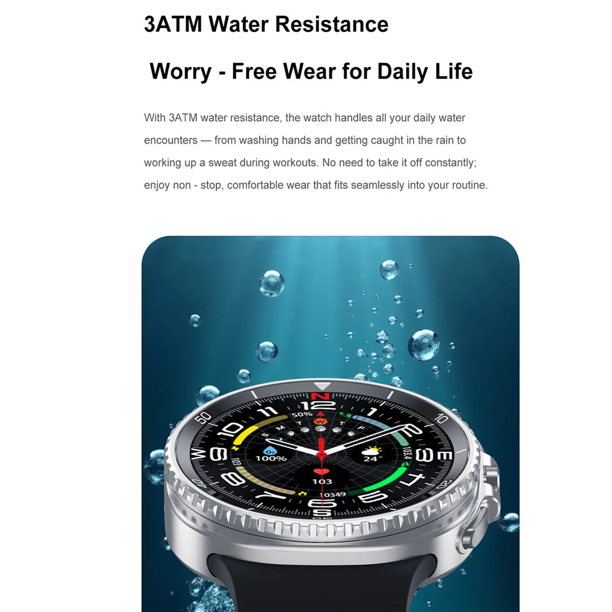 Smart Watch Man with Rotating Bezel AI Voice Assistant Receive Call 3ATM Waterproof Remote Music 1.43inch HD Screen Wristwatch