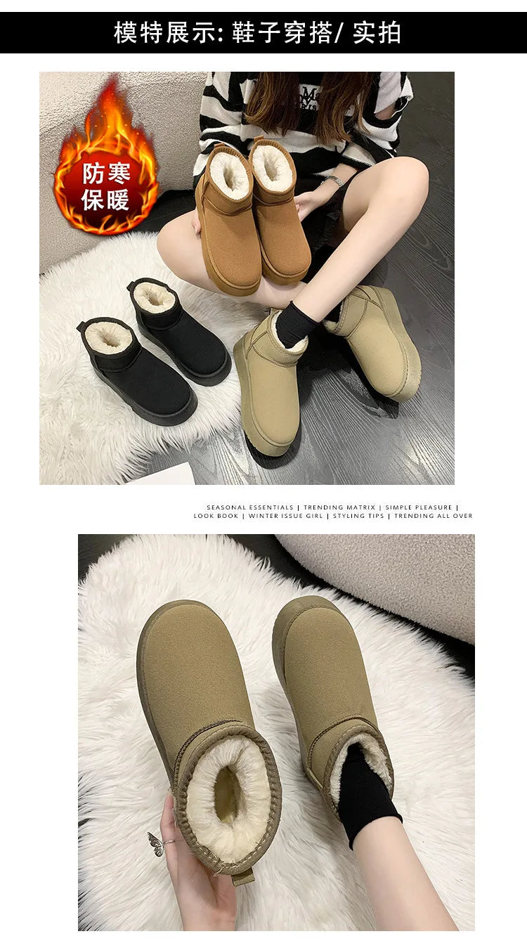 Winter Women Short Plush Warm Snow Boots Casual Shoes New Suede Fur Chelsea Ankle Boots Flats Platform Ladies Shoes Botas