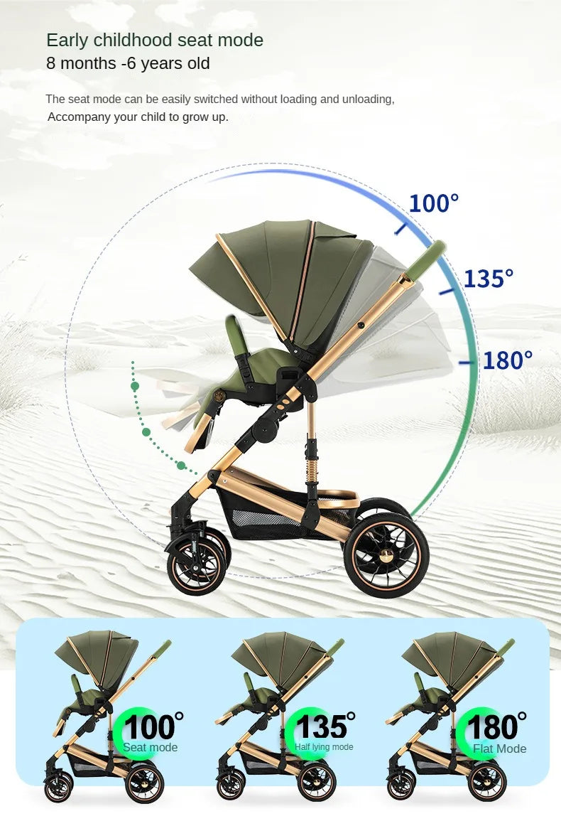 High View Two-way Stroller Eggshell Sleeping Basket Can Sit or Lie Down Lightweight Four Wheel Stroller Luxury Trolley Pushchai