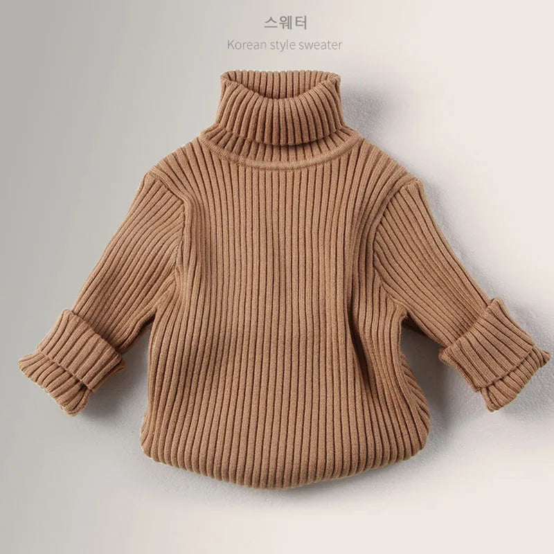 Otoño Invierno nuevos suéteres de cuello alto para bebés y niñas suéter para niños Top Color sólido bajo de punto suéteres ropa para niños