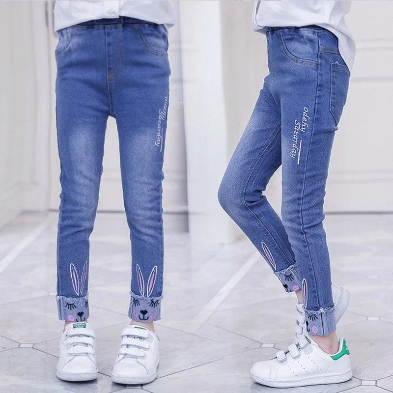 New Teenage Girls Jeans 2026 Spring Autumn Casual Fashion Loose Blue Kids Leg Wide Pants School Children Trousers 3-12Year