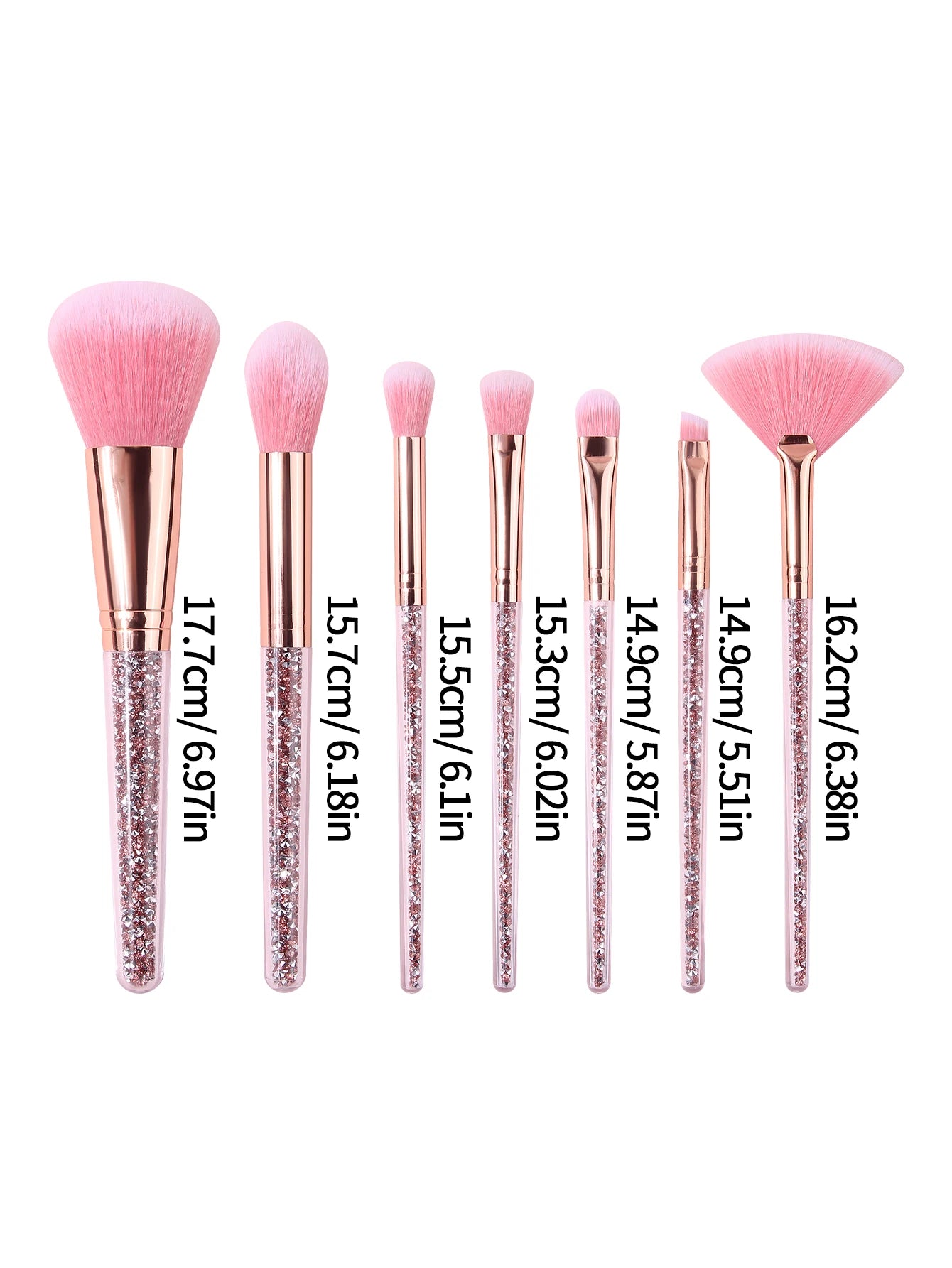 7PCS Pink Crystal Makeup Brushes Set Rose Gold Handle for Foundation Eyeshadow Blush