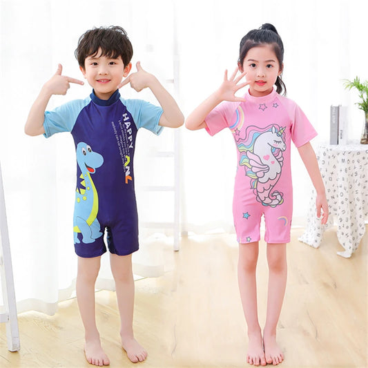 Trajes de baño para niños, traje de baño de manga corta para niñas, trajes de baño de playa de unicornio de dibujos animados de secado rápido, traje de baño para niños pequeños