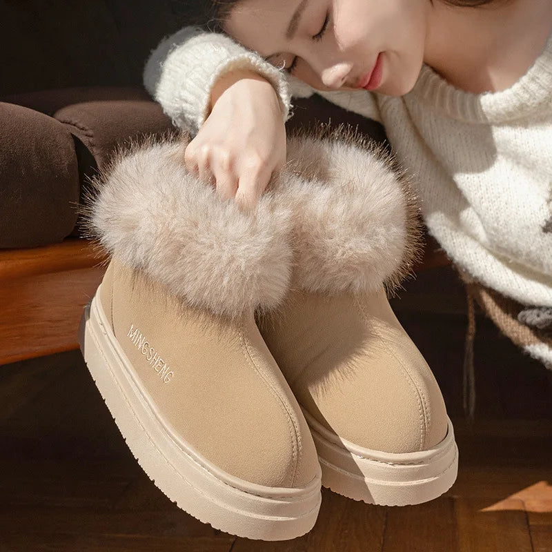 Winter Warm Shoes For Women Men Indoor Street Warm Snow Boots Soft Faux Fur Slip-on Style Girls Boys Short Boot Leisure Botas