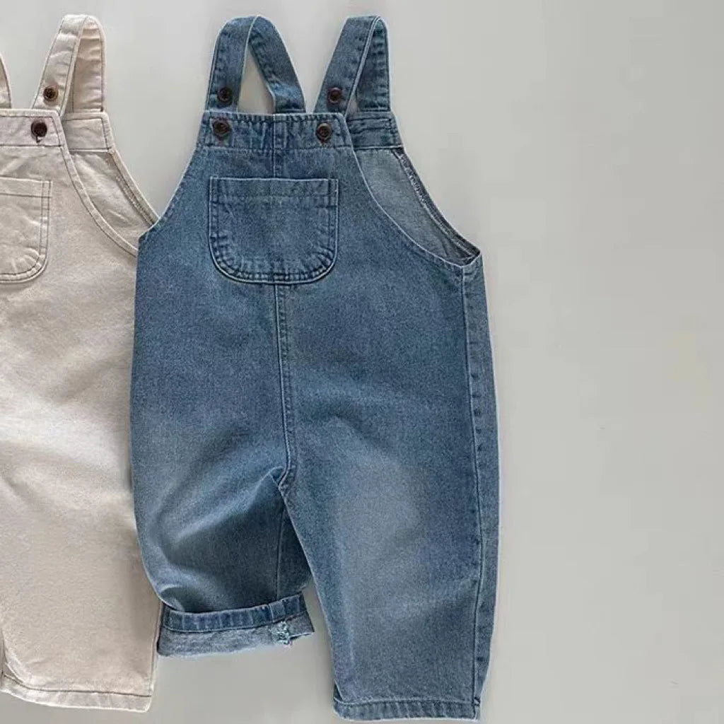 2024 Spring Kids Overalls Loose Girl Baby Suspenders Pants Newborn Retro Jeans Boy Infant Casual Trousers Toddler Denim Pants