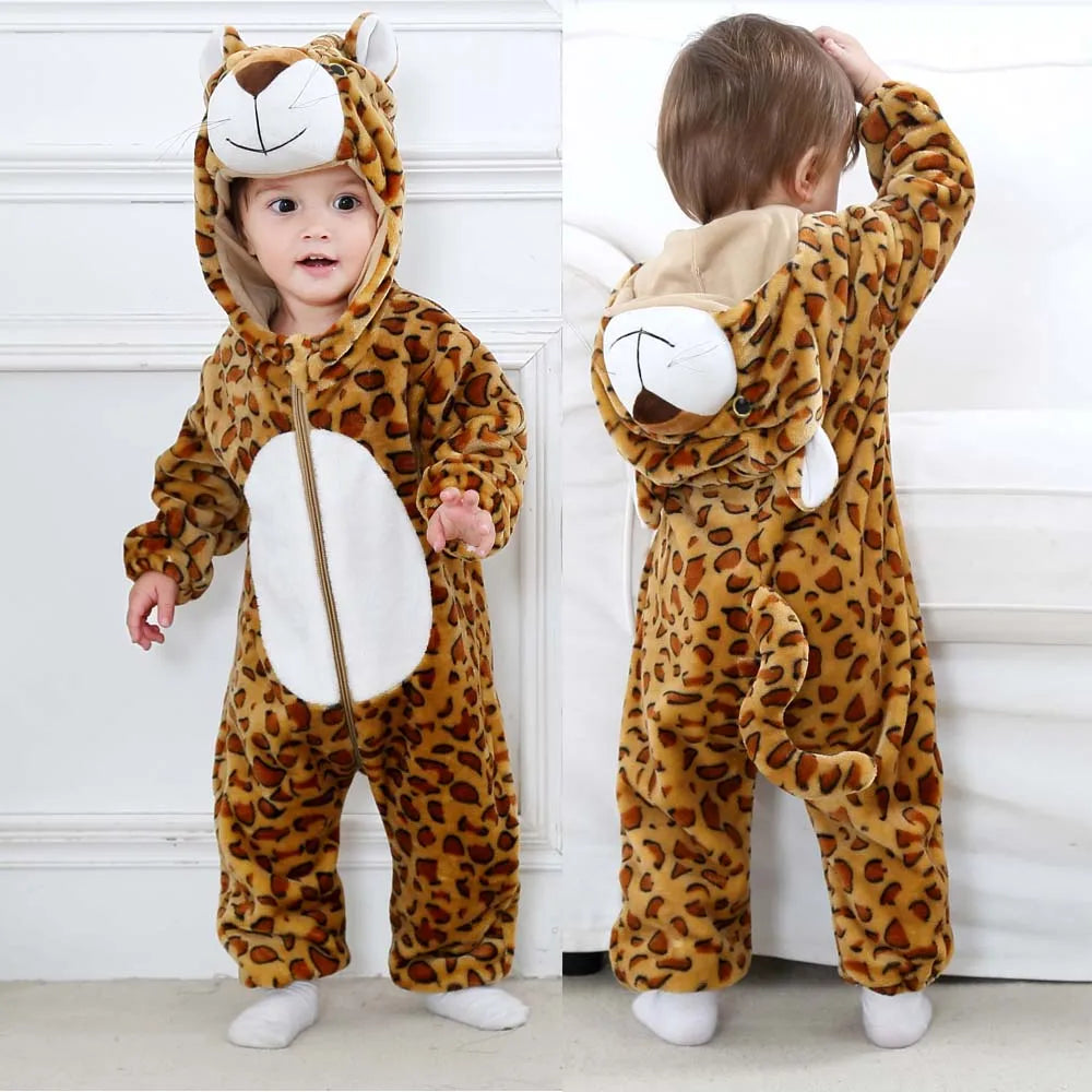 Kigurumi Baby Romper for Boys 0 to 3 6 9 12 18 24 Months Tiger Rabbit 2024 Winter Warm Newborn Kids Girl Jumpsuit Zipper Clothes