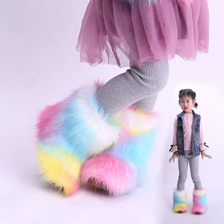 Winter Kids Boots  New Faux Fur Toddler Girl Boots Fashion Colorful Fur Children Ankle Snow Boots Warm Shoes Girls Christmas