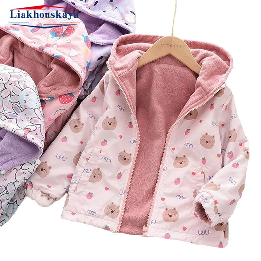 Girls Spring Jackets Double-Faced Animal Cartoon Print Korean Coat Children Fleece Outerwear Kids Casual Costume 100-160cm