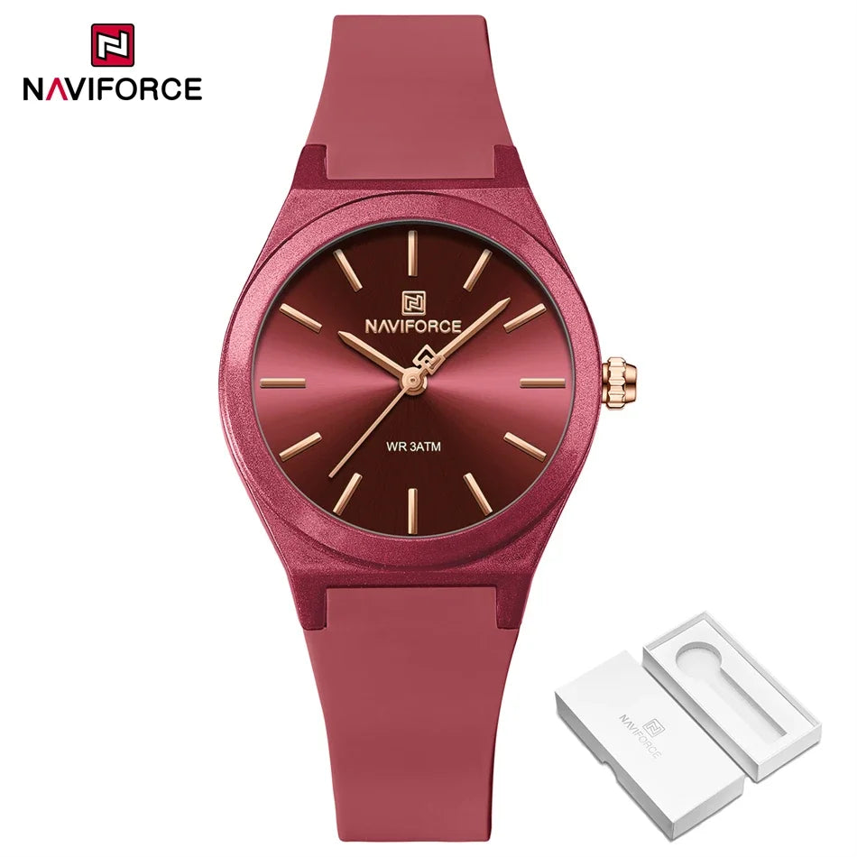 NAVIFORCE Women Watches Silicone Strap Women Quartz Wristwatches Waterproof Round Dial Retro Watch Ladies Girls Reloj Para Mujer