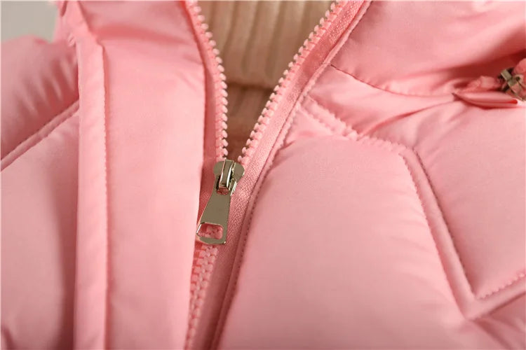 2025 Winter New Girls Jacket Long Solid Color Lining Berber Fleece Thick Warm Hooded Parka For 4-10Y Girls Bow Fashion Snowsuit