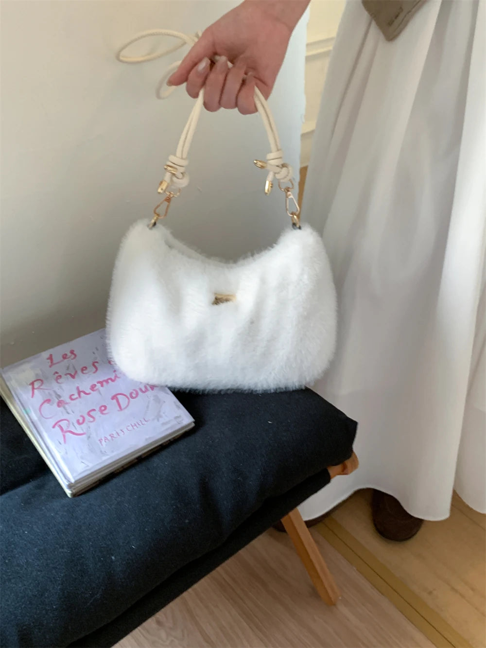 MOODS Soft Plush Crossbody Bags For Women 2025 Winter Warm Latest Luxury Designer Handbags Casual Street Shoulder Hobo Bag Lady