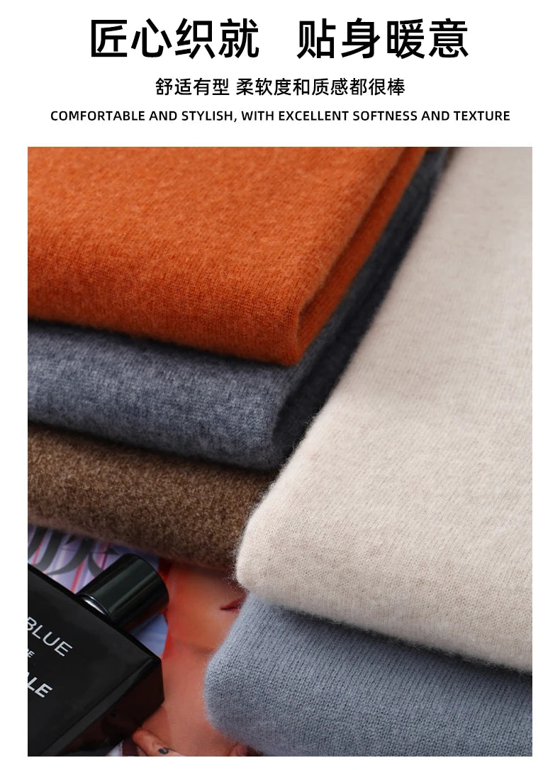 Autumn/Winter Men's 100% Pure Cashmere Pullover Business Casual Solid Knitted Sweater Loose Collar Tops Thick Warm Base Jumper