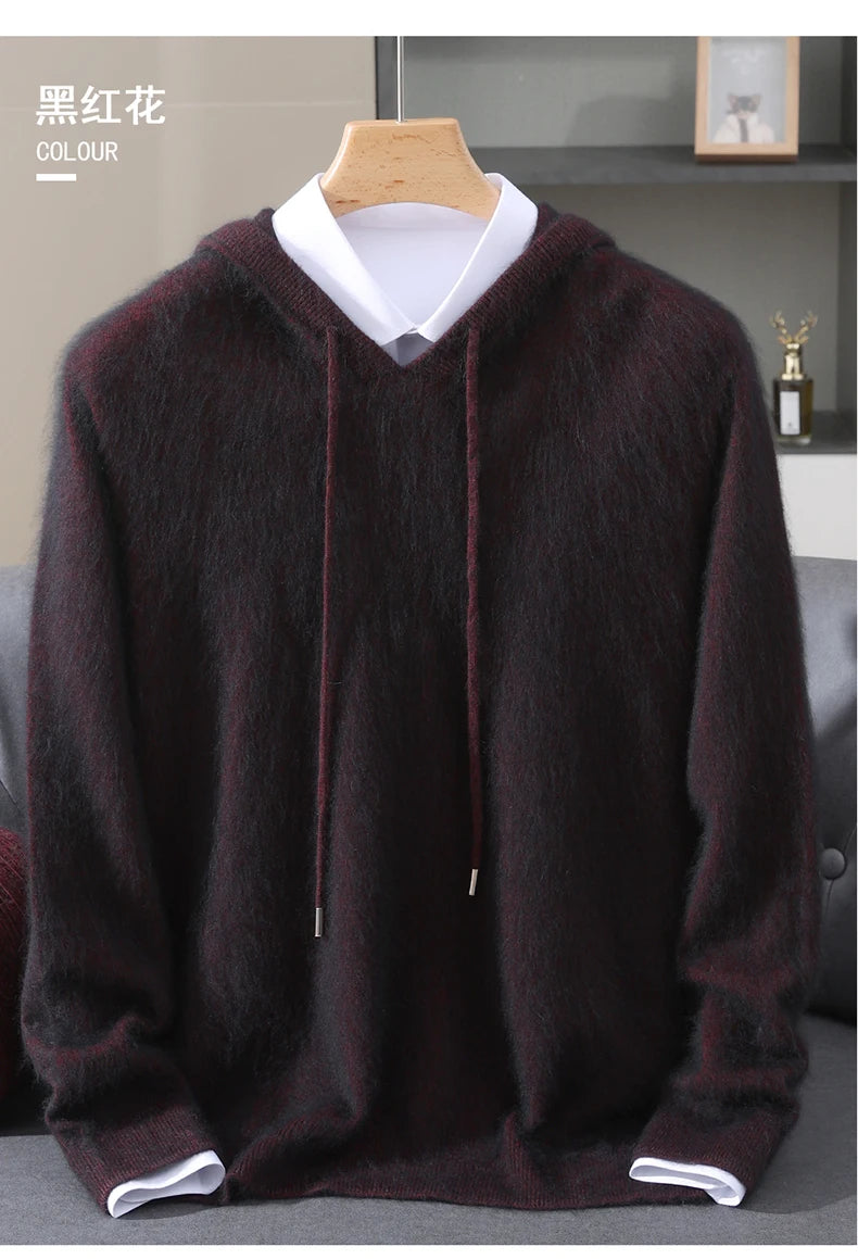 Men's Clothing: 100% Pure Mink Cashmere Knitted Sweater Casual And Loose Large-Sized Hooded Pullover Autumn Winter New Products