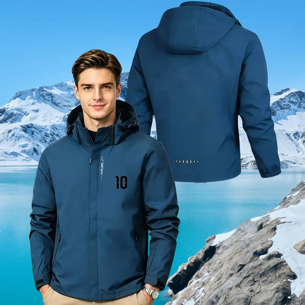 Men's Jacket with No.10 Print Waterproof Hooded Windbreaker with Removable Hood,Outdoor Casual Sports Coat for Trekking,S-3XL