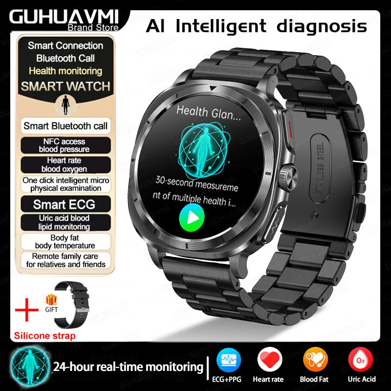 New Clinical level Smart Watch Men NFC ECG+PPG Organ monitor Blood Lipids Uric Acid Bluetooth Call Health Laser Therapy watches