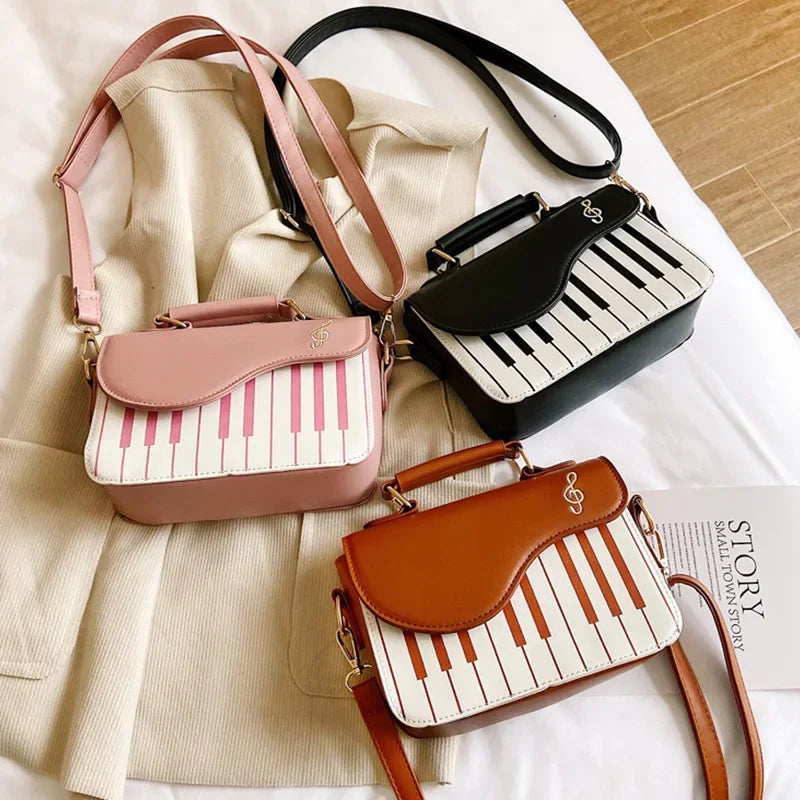Piano Shape Flap Shoulder Bag Creative PU Leather Portable Handbag Detachable Strap Crossbody Novelty Bag
