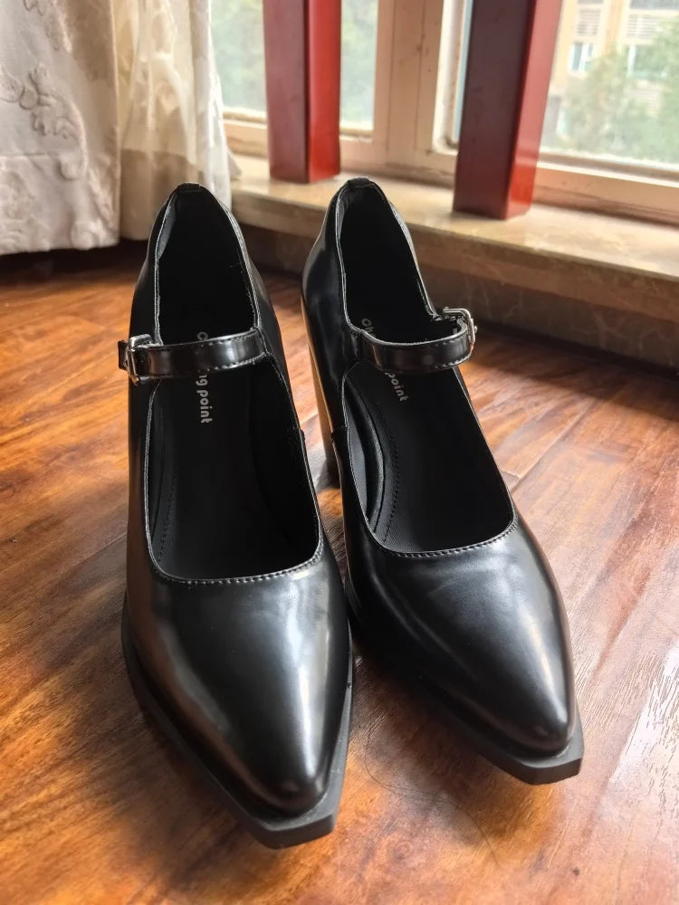 MKKHOU Fashion Pumps New High Quality Genuine Leather Pointed High Heels Mary Jane Shoes Women's Heels Leather Shoes Women Shoes