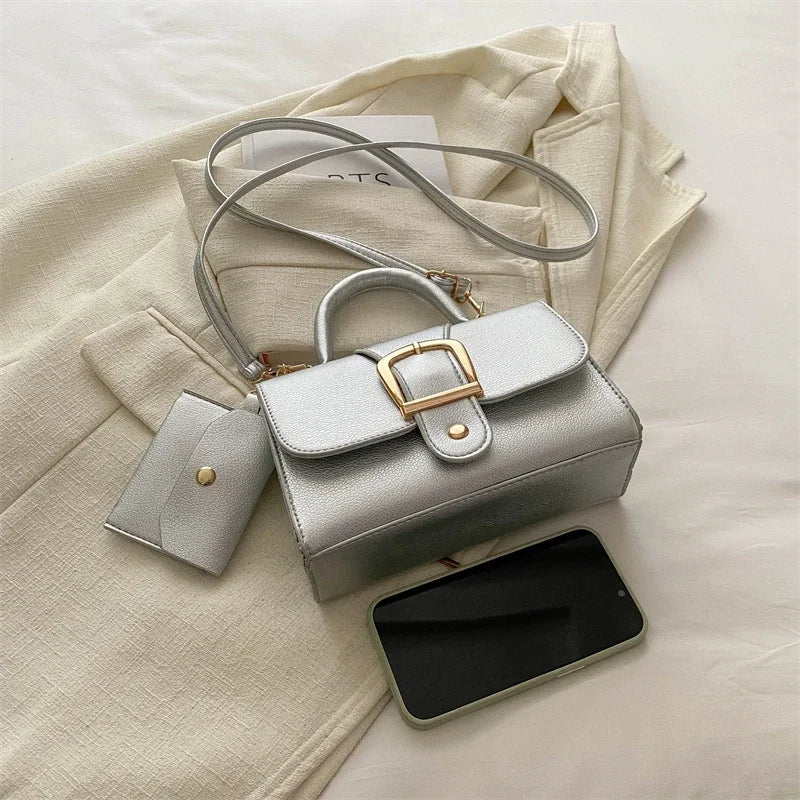 7 Color Pu Leather Ladies Brand Shoulder Bag With Coin Purse Crossbody Small Phone Bag Female Flap Messenger Bag Silver
