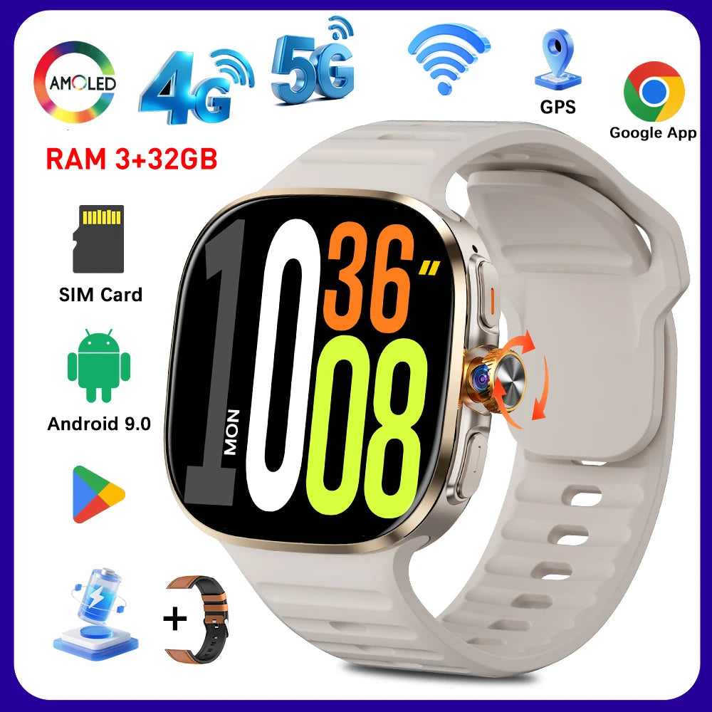 NEW Smartwatch 5G with 2.4" HD Screen 190° Rotating Camera WIFI 3D Stereo Navigation Compass NFC Bluetooth Smart Watch Men Women