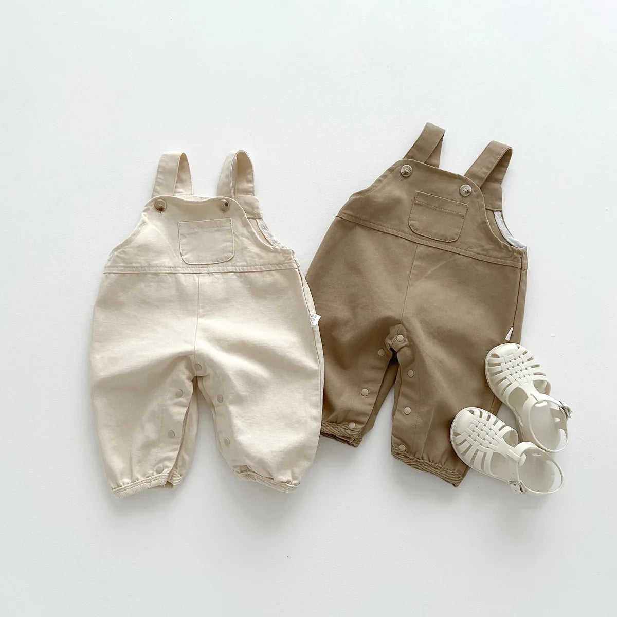 2024 Korean Ins Spring Summer Baby Boys Overalls Cotton Solid Infant Boys Suspender Pants Versatile Simple Toddler Boys Outfits