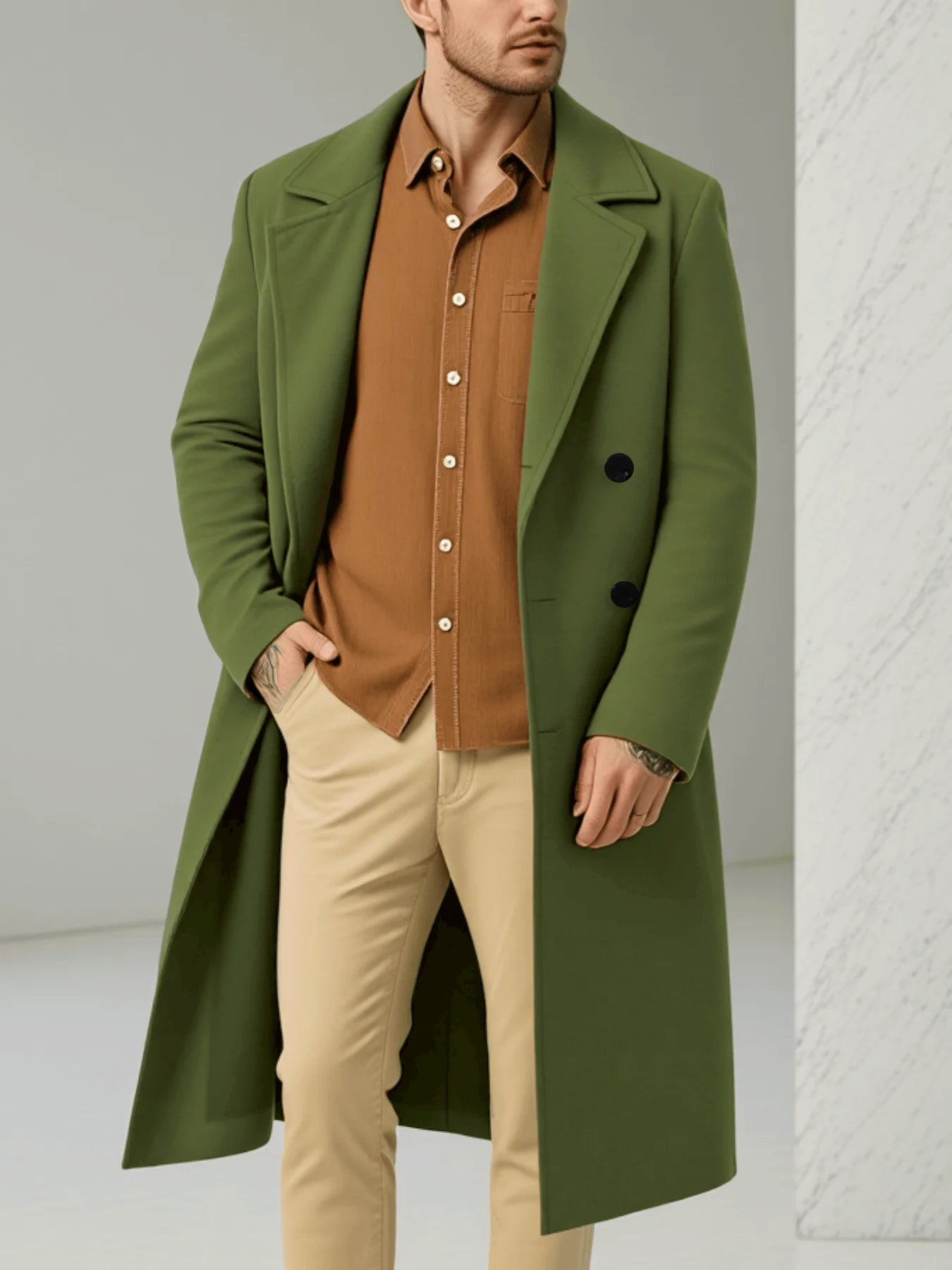 Men's Double Breasted Jacket Business Casual Gentleman Coat Fall Winter Thickened Warm Wool Blazer Formal Wear Outerwear Suit