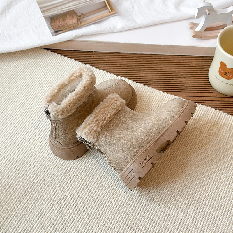 Children's Winter Boots 2025 New Girls Classic School Ankle Boots Outdoor Warm Plush Fashion Kids Simple Platform Cotton Boots