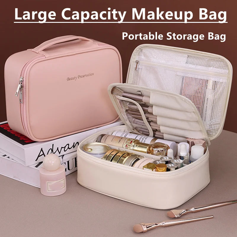 Makeup Bag Women's Cosmetic Bag Double Layer Large Capacity Portable Storage Bag Travel Organizer Waterproof Toiletry Bag
