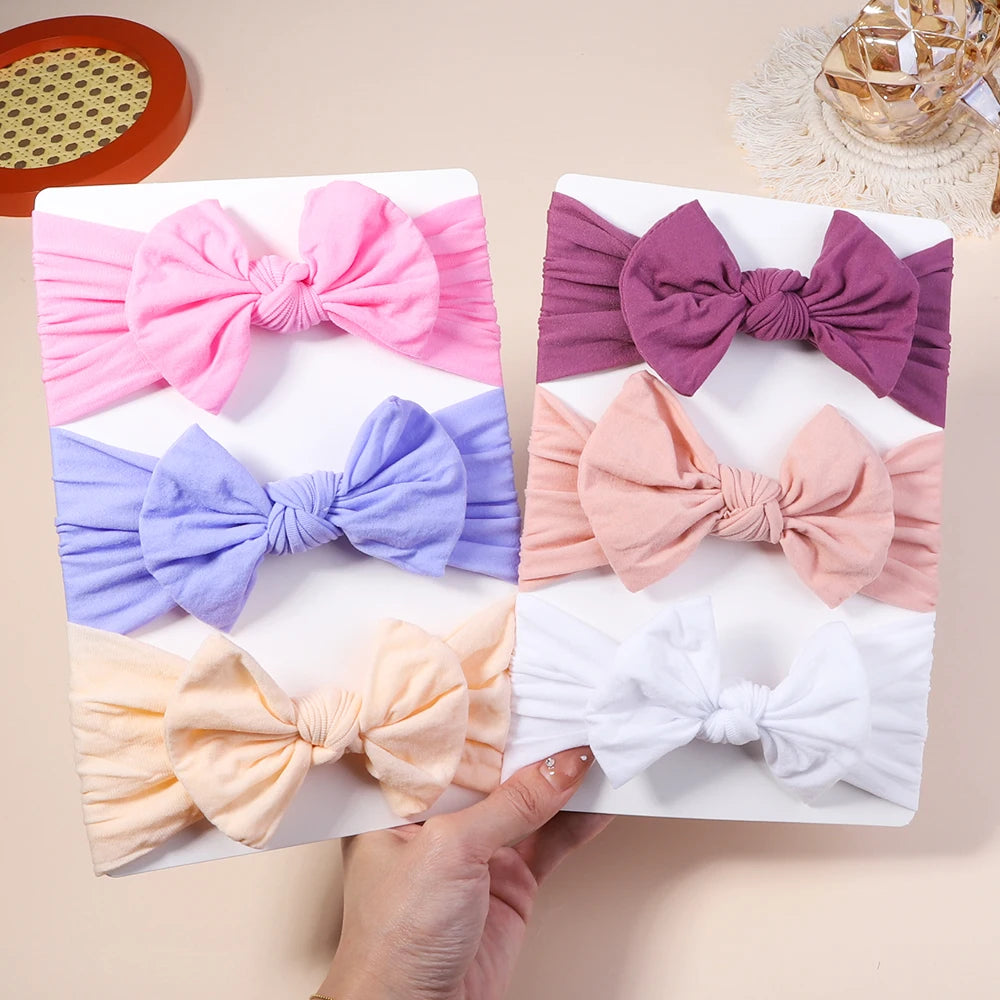3 unids/set niños suave Color sólido cintas para cabeza con lazo bebé niñas turbante recién nacido niño diadema accesorios para el cabello sombreros regalo al por mayor