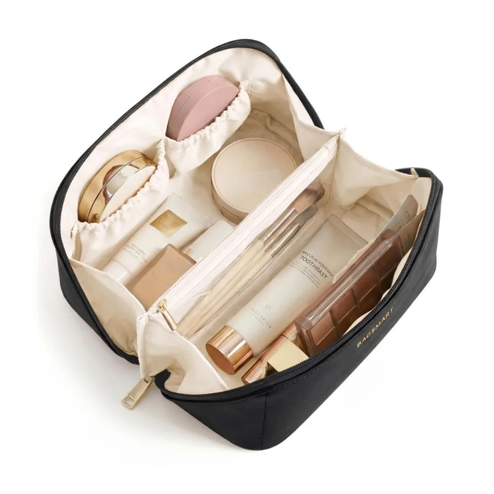 Large Travel  Cosmetic Bag Durable Makeup Bag Organizer High Capacity Makeup Bag Storage Pouch PU Leather Makeup Box for Girls