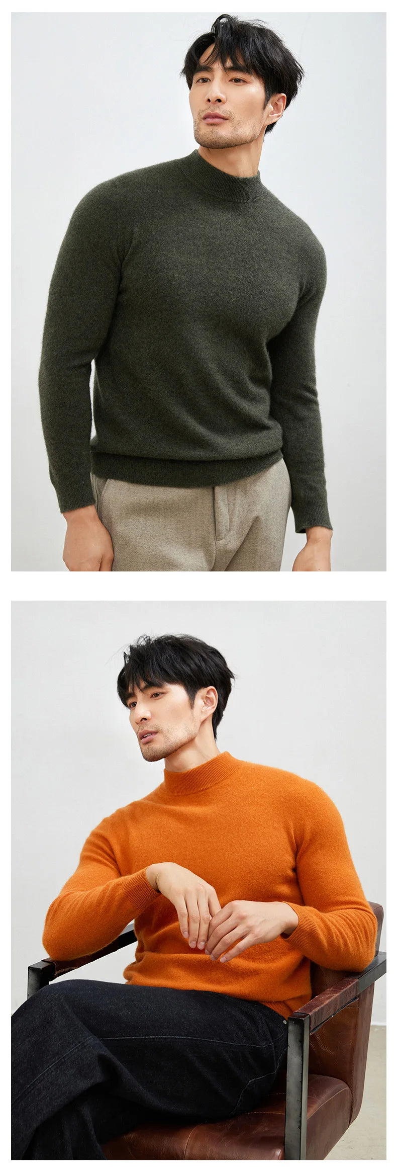 100% Pure Cashmere Men's Sweater Half High Neck Pullover Youth Business Casual Long Sleeve Jumper Spring/Autumn High-End Jacket