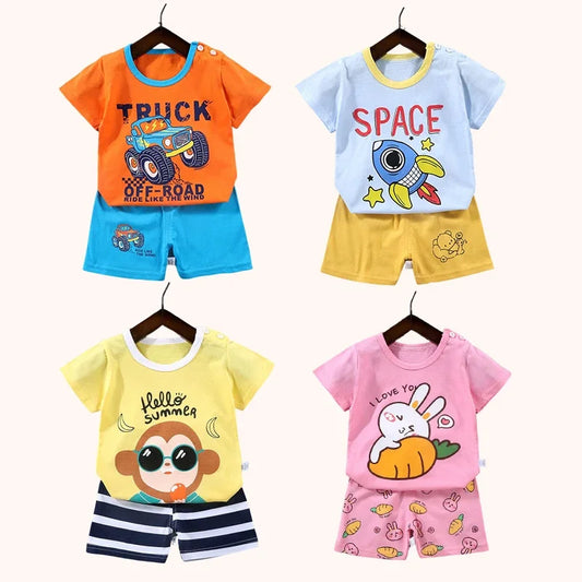 2PCS mother Kids Clothes Children's Sets Boys Girl T-shirt Shorts Summer Cotton Short sleeve Baby Children Clothing Toddler Suit