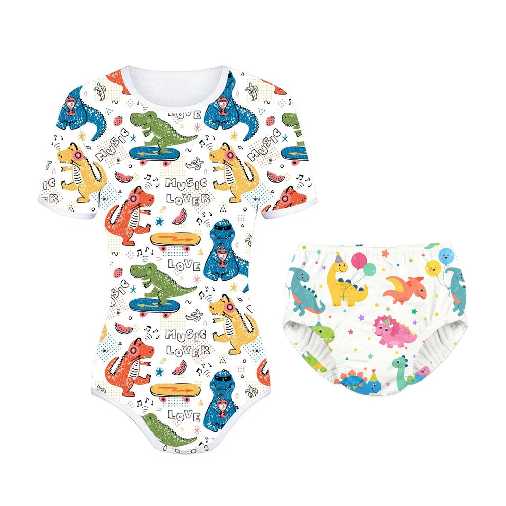 Adult Baby Pajamas Set ABDL Snap Crotch Bodysuit Diaper Set