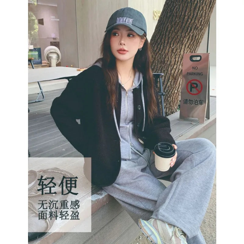 Round Neck Imitation Cashmere Jacket for Women Autumn Winter New Polar Fleece Casual Cardigan Long-sleeved Loose Top