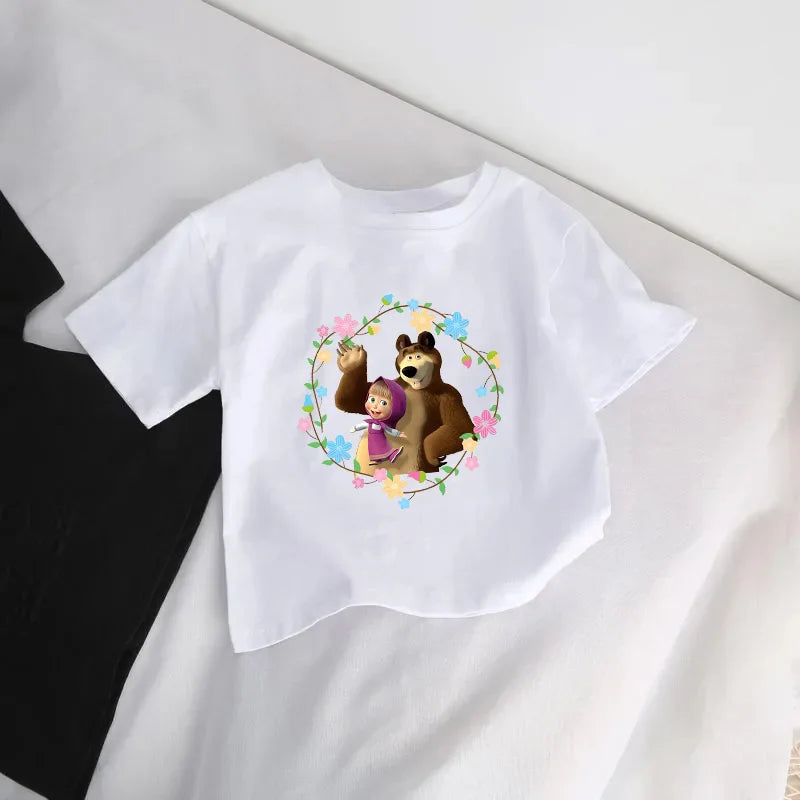 Mashas and Bear Children T-Shirt Anime Cartoons Kid Tee Shirts Kawaii Tops Casual Clothes Boy Girl Fashion Short Sleeve