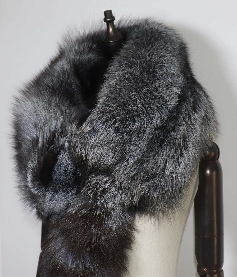 Winter Warm Large Real Fox Fur Collar Natural Fur Coat Scarves Luxury Women Men Jackets Hood Shawl Decor Female Neck Scarf Wraps