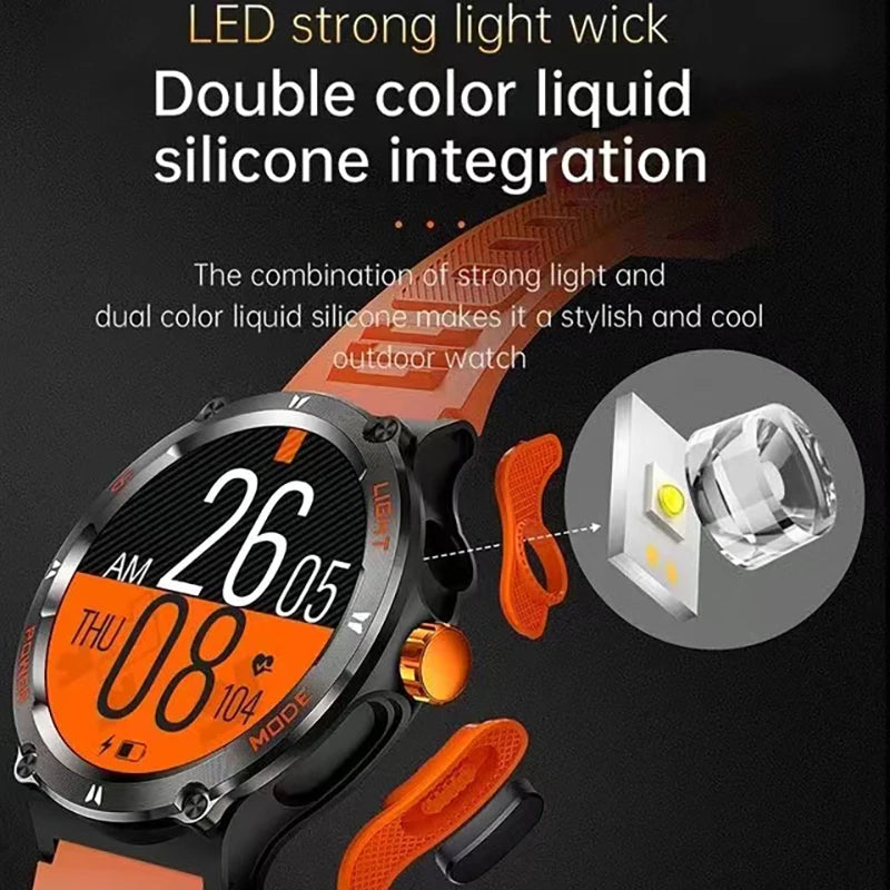 New Flashlight watch For  GPS NFC Smart Watch Men  AMOLED Screen Heart rate Bluetooth Call IP68 Waterproof Man Watch 500mAh
