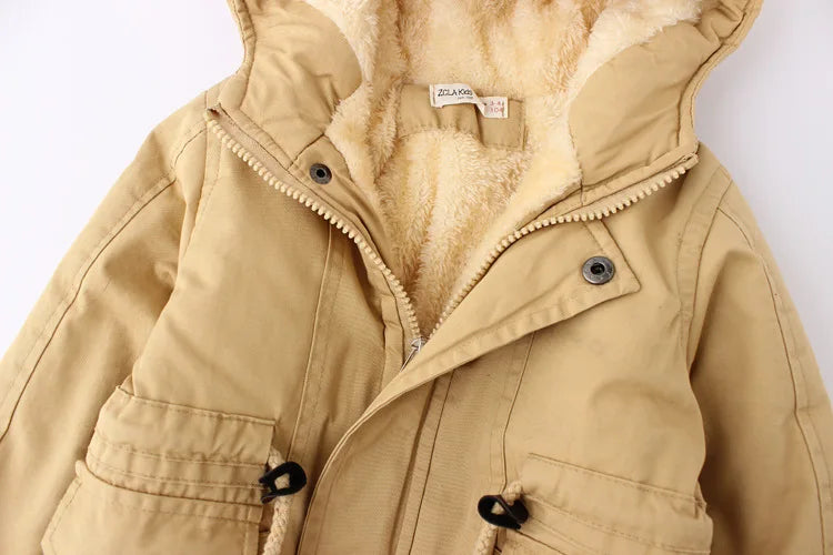 Winter Kids Clothes Plus Velvet Thicken Warm Jacket for Girls Casual Zipper Boys Outerwear Solid Versatile Children's Clothing