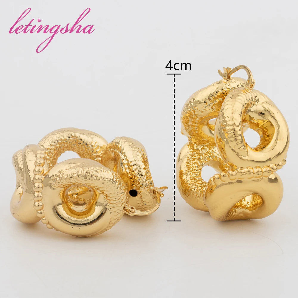 African Luxury 18K Gold Plated Earrings Dubai Hoop Earrings For Women Jewelry Sets Indian Nigerian Wedding Jewellery Party Gifts