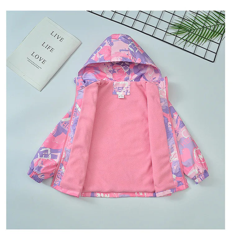 Jackets Girls tops Autumn and winter fleece jackets Windproof waterproof ski suits Hooded trench coat