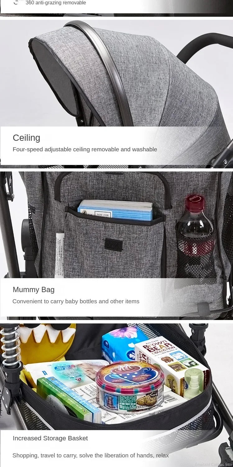 Baby stroller 3in1 with car seat with ISOFIX base, luxury high landscape baby carriage aluminum alloy frame travel stroller