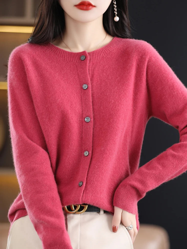 Women Cashmere Sweater 100% Merino Wool Knitted Cardigan Autumn Winter  Knitwear O-Neck Female  Solid Color Casual Fashion Top