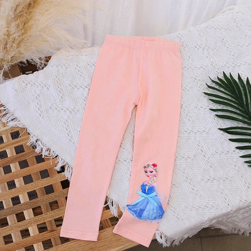 Disney Girls Pants Cotton for Children Frozen Elsa Spring Baby Girl Pink Blue Trouser Snow White Lace Kids Legging Ariel 2-8Y