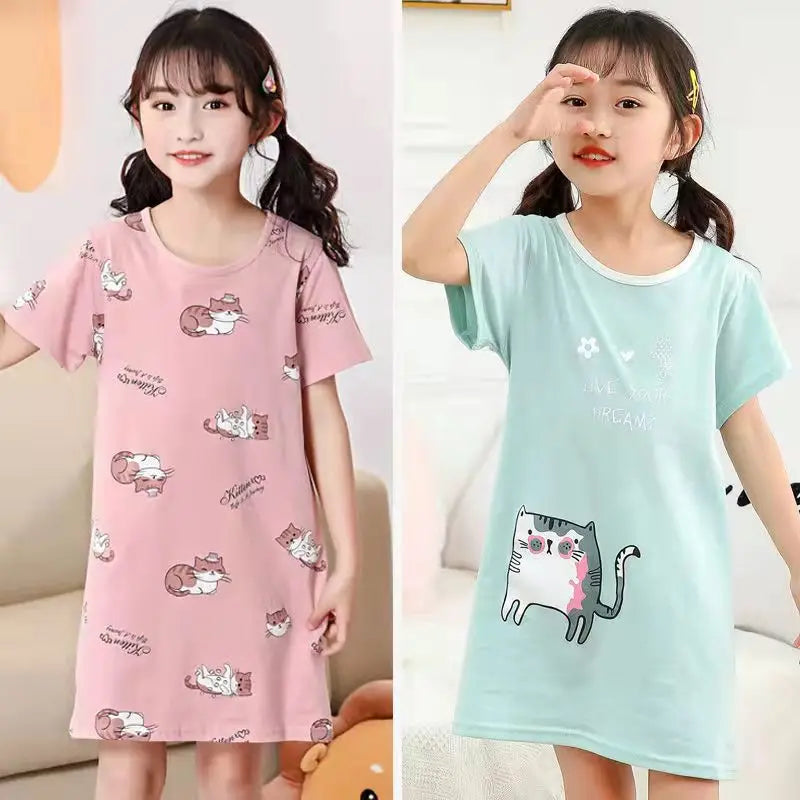 Unicorn Princess Dress Fashion Summer Cotton Girls Nightdress Nightgown Kids Night Gown Children's Pajamas Sleepwear Clothes