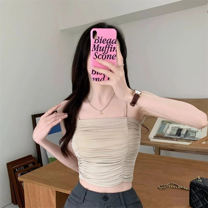 Top Women Sexy Shirts Sleeveless Tube Tops girls Tops With Suspenders Lady White Camisole Padded Bras Woman Clothing Corset Top