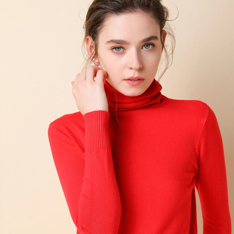 2026 Women Sweater Femme Autumn Turtleneck Sweater Pink Soft Material Women White Sweater jumper Pullovers Tricot Pull Femme