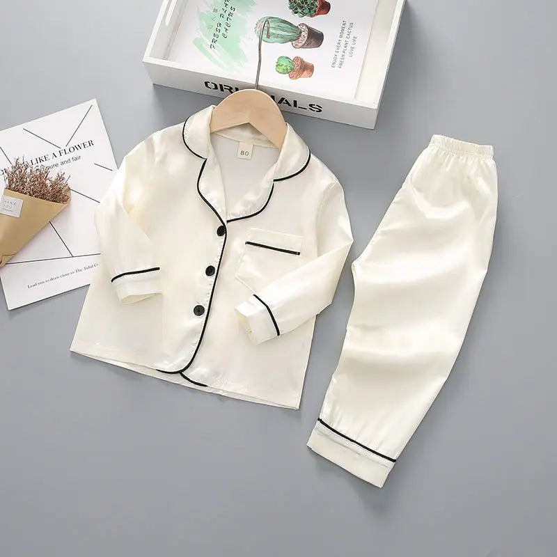Boys Girls Kids Pajama Sets Causal Solid Long Sleeve T-Shirt Tops with Pants Toddler Baby Sleeping Clothes Pijamas Sleepwear