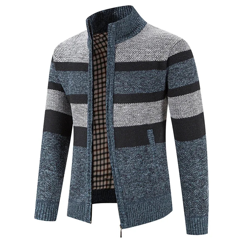 Autumn Winter Sweater Men Warm Cashmere Cotton Blended Pullovers Cardigan Men Fashion Casual Stand Collar Breathable Men Jackets