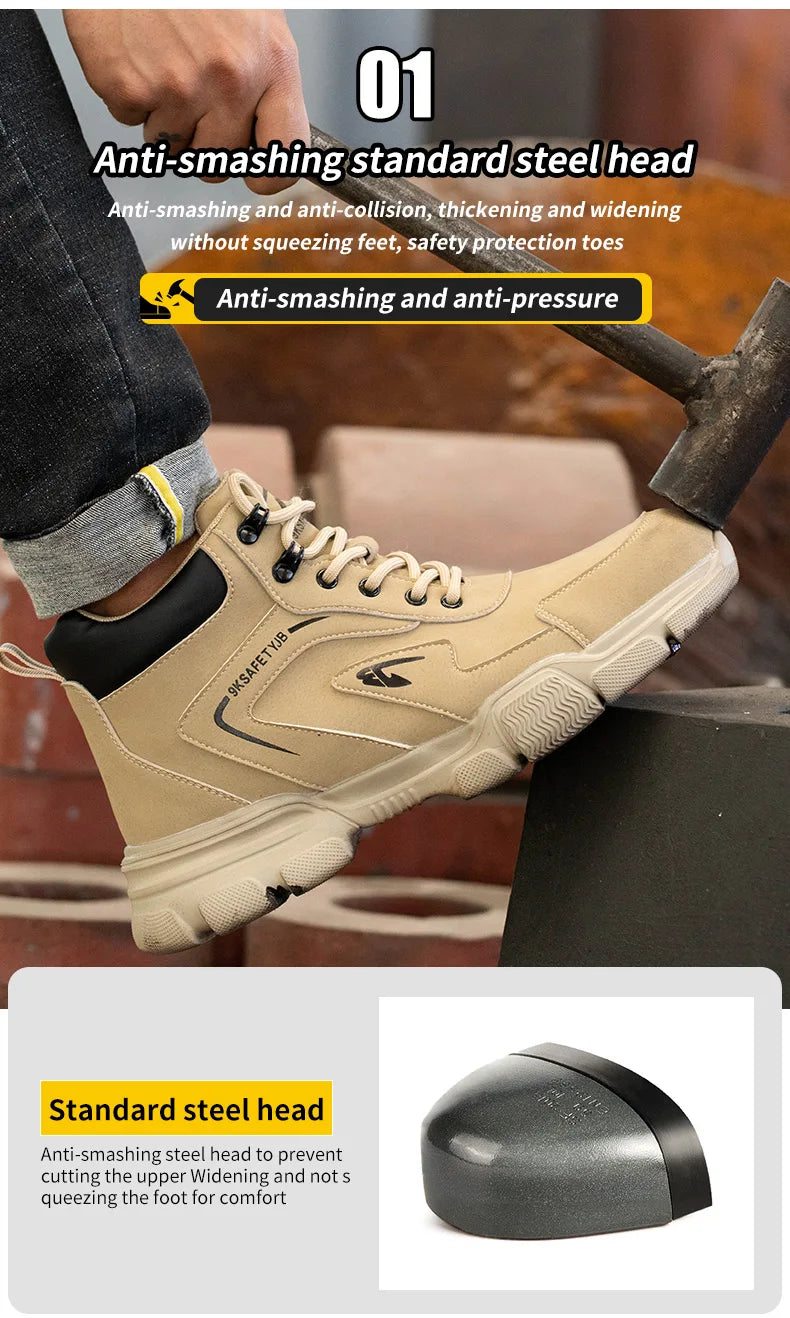 Winter Plush Work Boots For Men Ankle Anti-smash Anti-puncture Safety Shoes Steel Toe Protective Male Footwear Indestructible