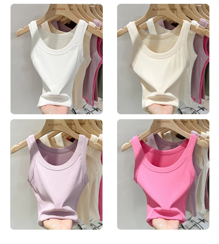 Women Solid Round Neck Ribbed Tank Top Camisole Women 2026 Summer Basic Elastic Tank Top O Neck Solid Tank Top